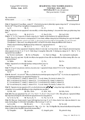 Đề kiểm tra trắc nghiệm (bài số 2) năm học  2014 - 2015 môn Hóa 10 (30 câu trắc nghiệm)